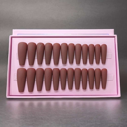 24Pcs O.TWO.O Brown Matte Nails with accessories