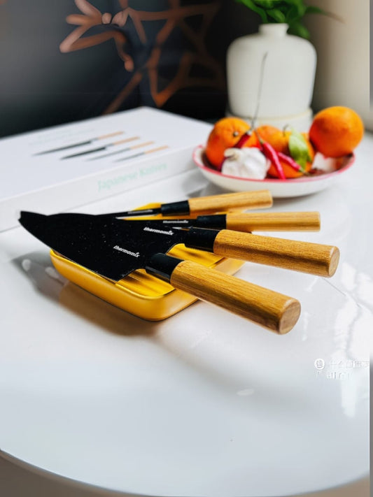 Thermomixer 4-Piece Japanese Knife Set Self-Sharpening Blades with Wooden Handles