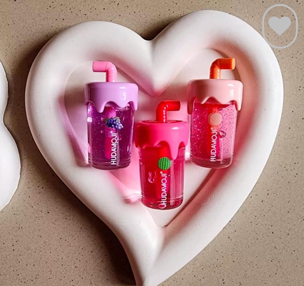 Hudamoji Juice-Shaped Fruit Lip Oil 3 Pc Random, Hydrating Lip Shiner