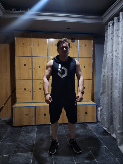 Summer Gym Hooded Short Track Suit fabric Jersey (black)