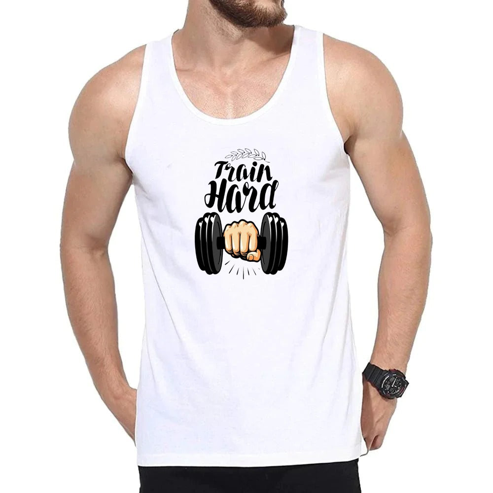 Mens Tank Top Gym Fitness Bodybuilding Workout Sleeveless Shirt [White] | Crossfit