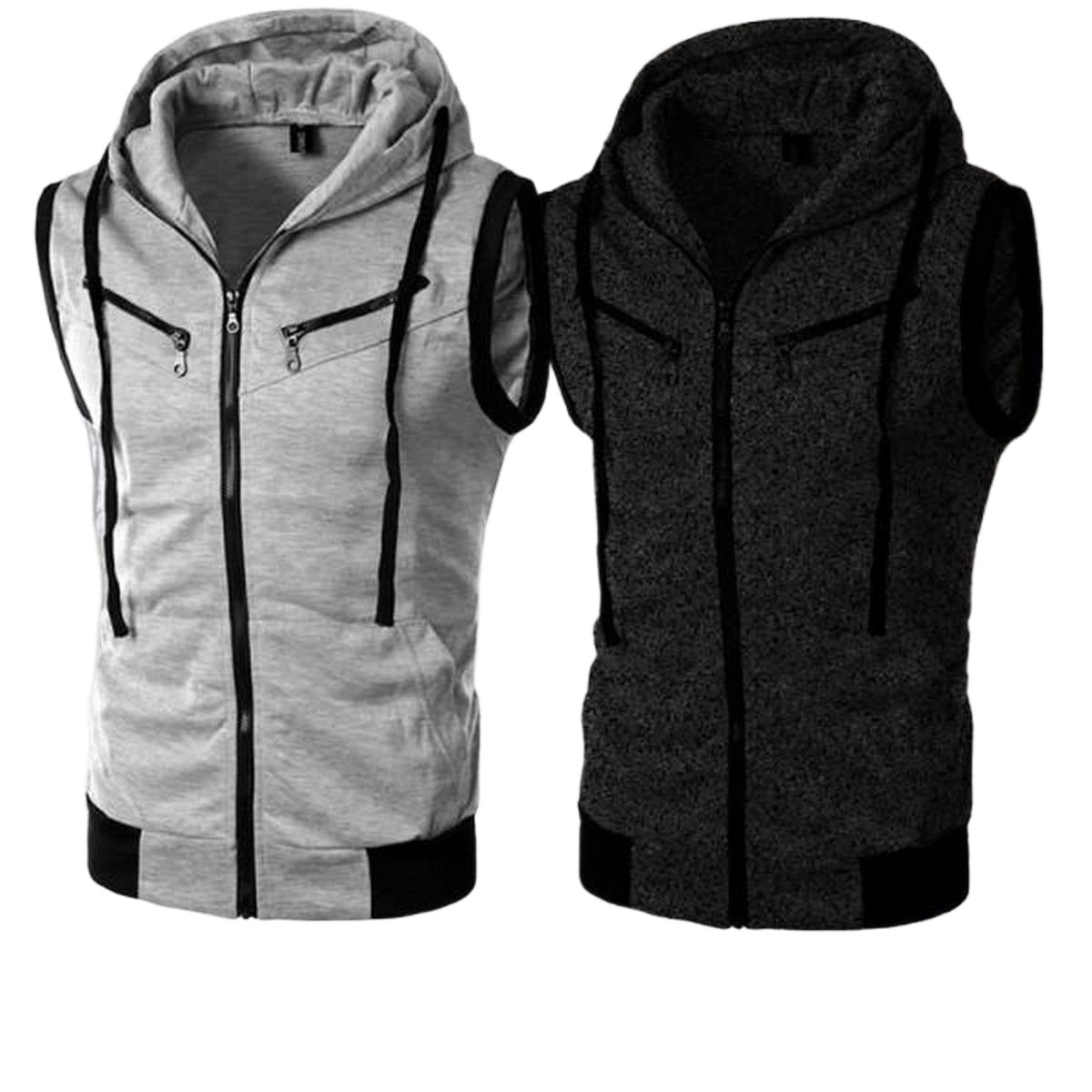 Pack of 2 Jaqueta Front Zipper Sleeveless Hoodies | 2 Pieces |