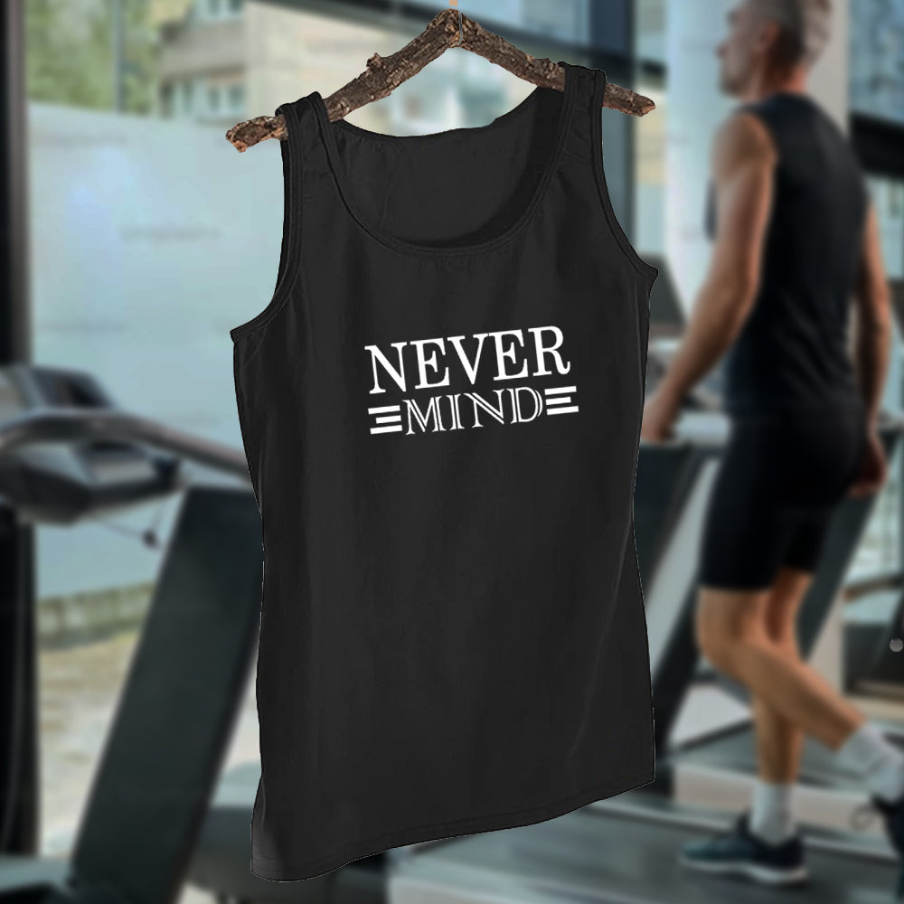 NEVER MIND Design - Black Jersey Printed Gym Sando Tanks Top For