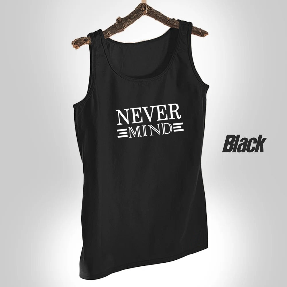 NEVER MIND Design - Black Jersey Printed Gym Sando Tanks Top For