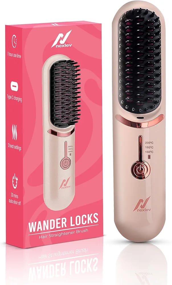 Compact and Portable Hair Styling: Nexlev HSB-04 Cordless Hair Straightener Brush