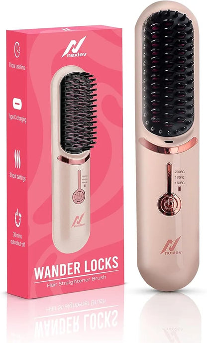 Compact and Portable Hair Styling: Nexlev HSB-04 Cordless Hair Straightener Brush