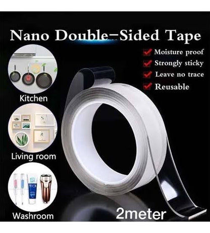 Nano Double-Sided Tape (2 Meters) Washable, Reusable, and Strong Adhesive for