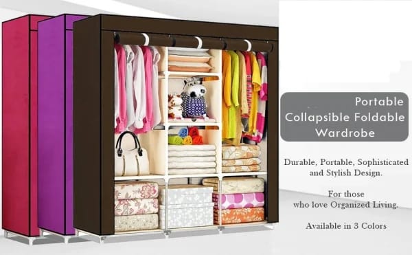3 Door Fancy &amp; Portable Foldable Closet Wardrobe Storage Organizer with Shelves