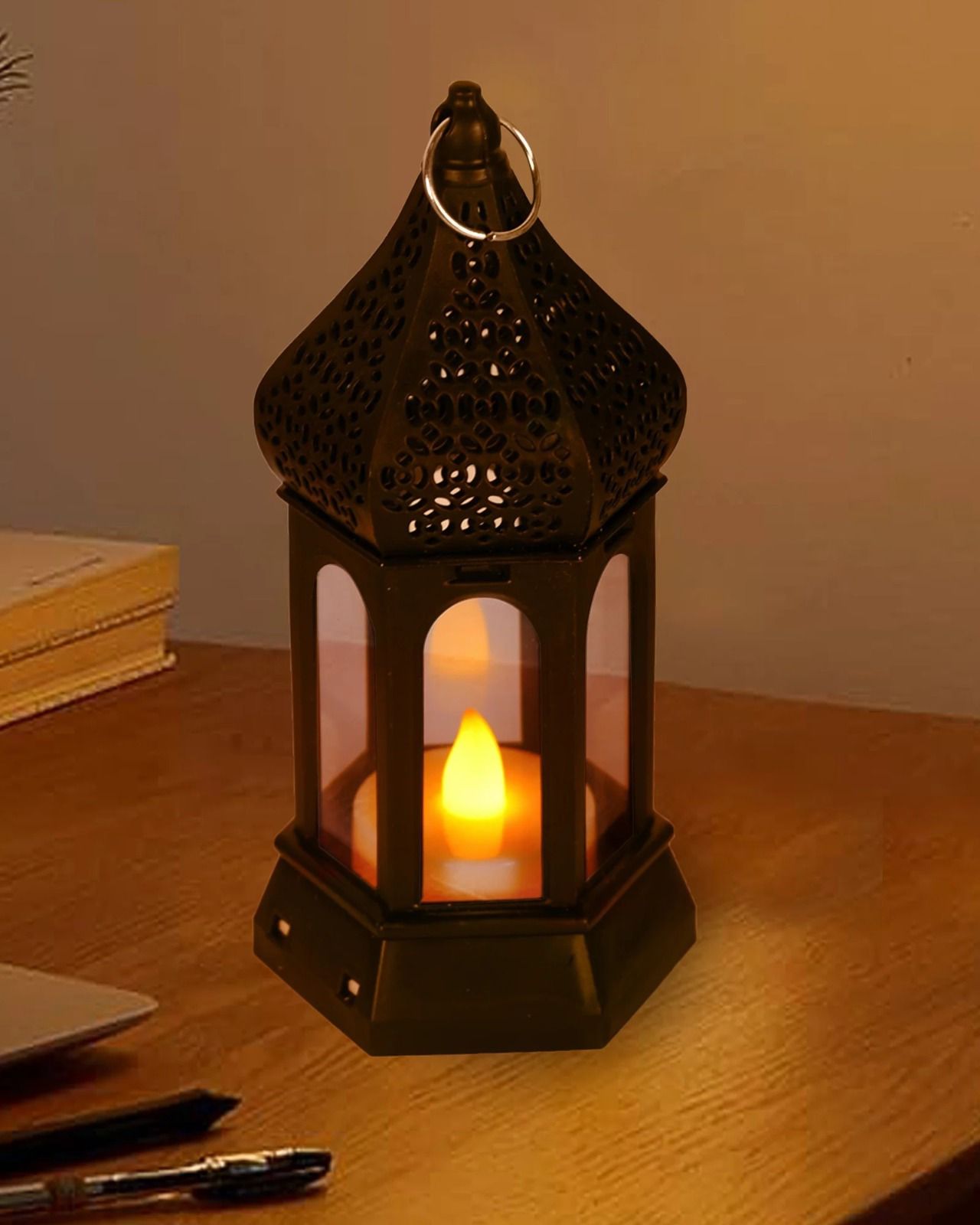 Antique Black candle lamp Atmosphere Decoration Creative Gift Hexagonal Wind Lamp Candle