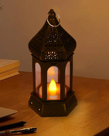 Antique Black candle lamp Atmosphere Decoration Creative Gift Hexagonal Wind Lamp Candle