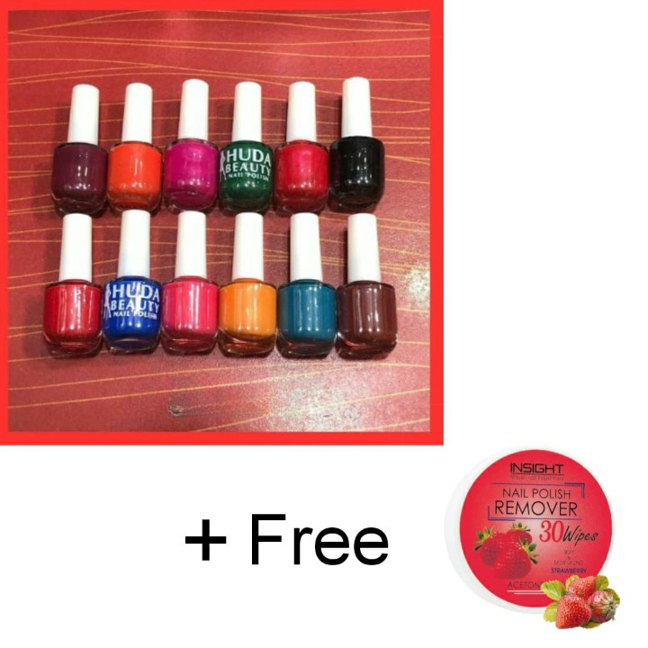 06 Pcs Huda Beauty Nail Paint With Free Nail Polish Remover, Pack