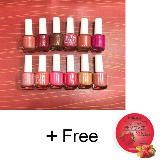 Huda Beauty Nude Nail Polish Set (6 Pcs Random Colors) with Free