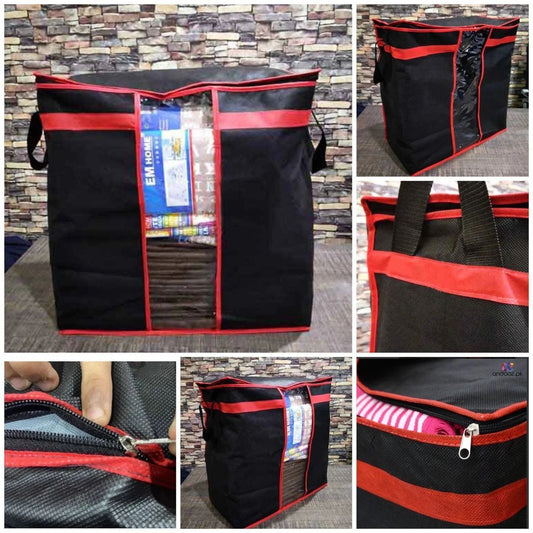 Pack Of 3 Black Storage Blanket Bag Organizer Folding Bag Organizer, Cloth
