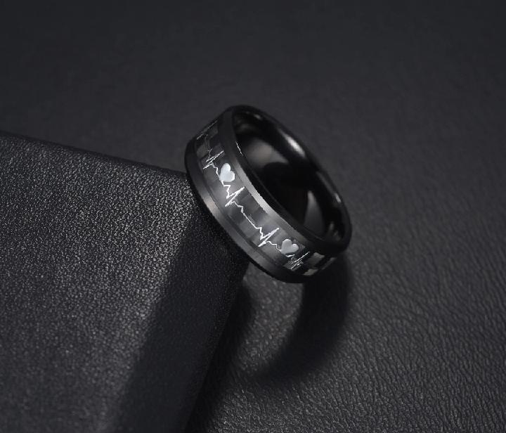 Pack Of 2 Unique heartbeat design charm Ring steenles Steel band