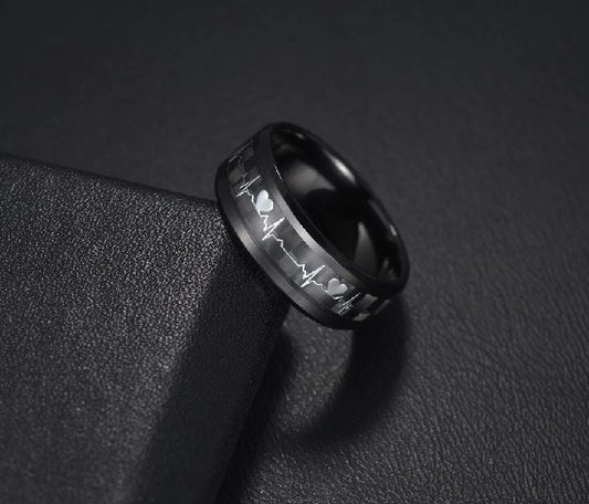 Pack Of 2 Unique heartbeat design charm Ring steenles Steel band