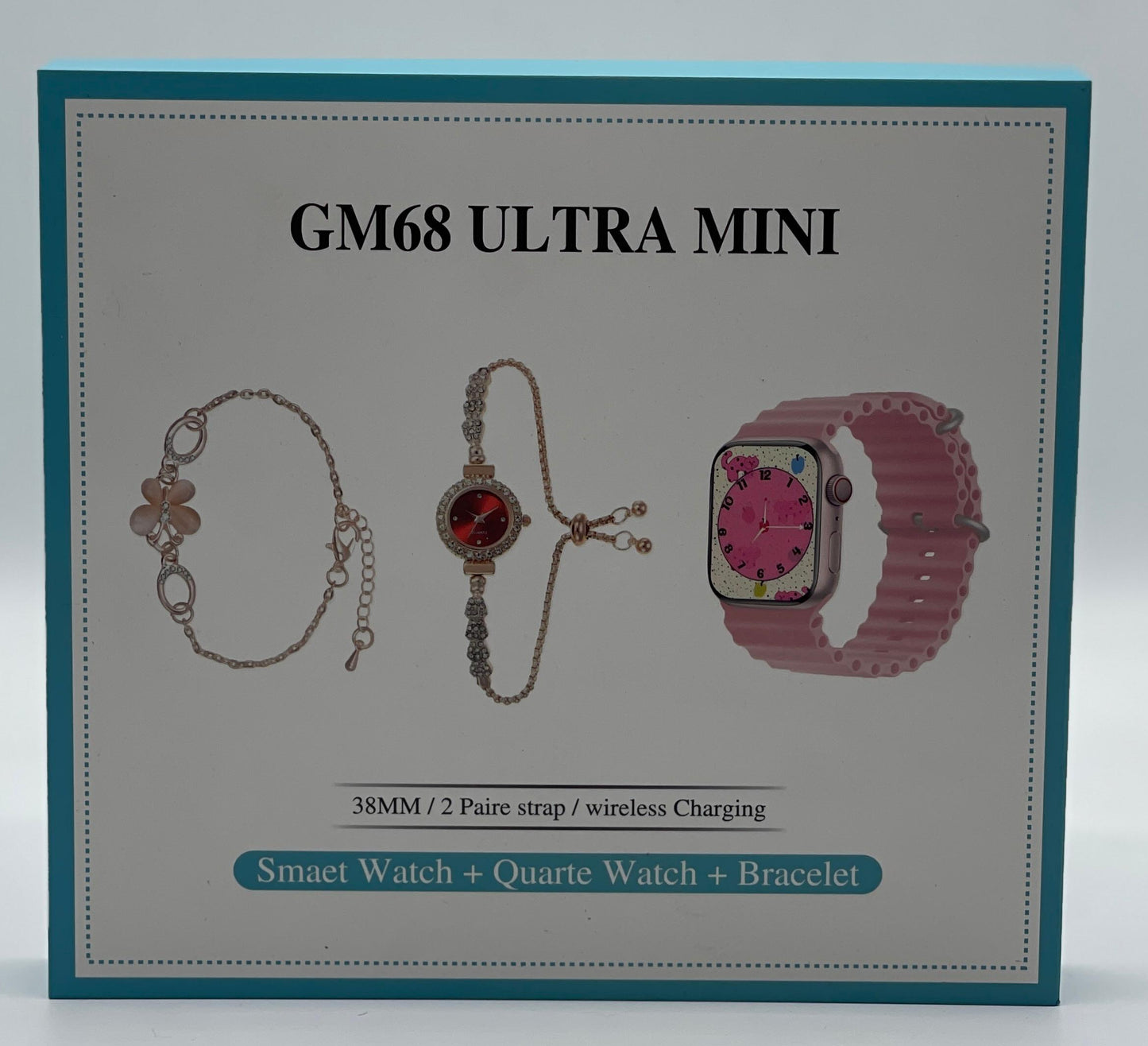 GM68 Ultra Mini Smartwatch + Quartz Bracelet Watch Combo | Wireless Charging