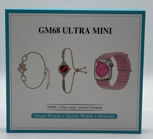 GM68 Ultra Mini Smartwatch + Quartz Bracelet Watch Combo | Wireless Charging