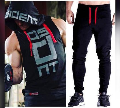 Black Gym Sleeveless Hood Tracksuit - Black Gym Sleeveless Hood Summer Tracksuit