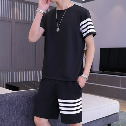 Black Color Trendy LINE Printed Tracksuit for Men | Cotton T-Shirt &amp;