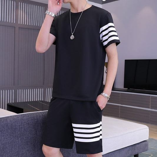 Black Color Trendy LINE Printed Tracksuit for Men | Cotton T-Shirt &amp;