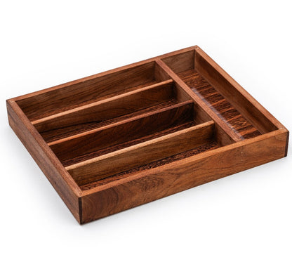 Wood Utensil Holder &amp; Flatware Organizer Tray for Dining and Kitchen Use