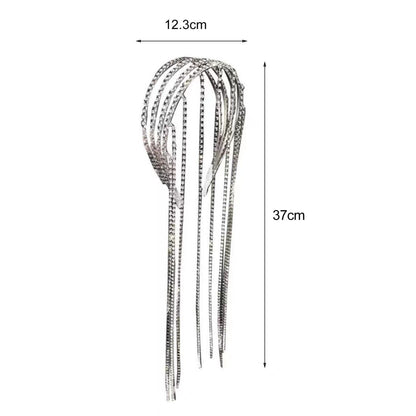 Full Rhinestone Long Tassel Headband For Women Multilayer Flashing Crystal Hairband Party