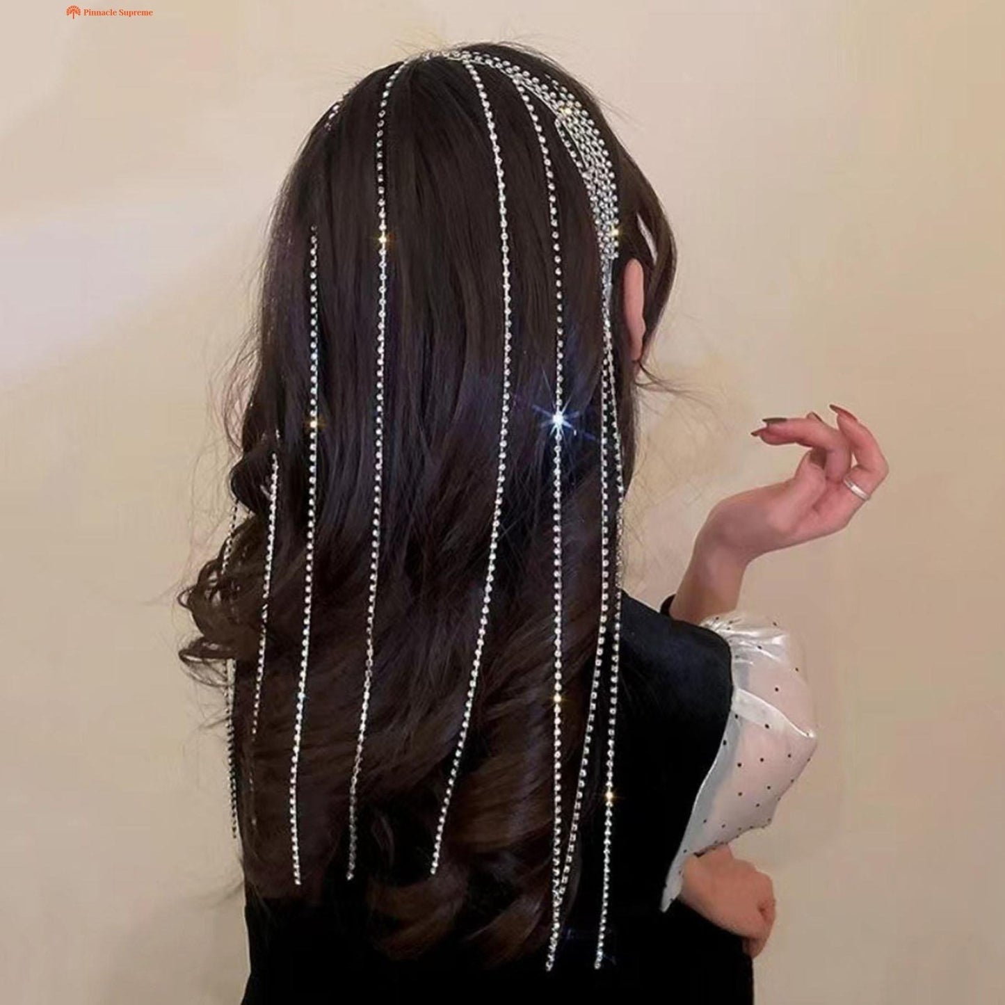 Full Rhinestone Long Tassel Headband For Women Multilayer Flashing Crystal Hairband Party