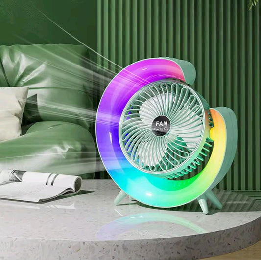 7 Colors LED Atmosphere Light Mini Electric fan Portable Table Fan Quiet