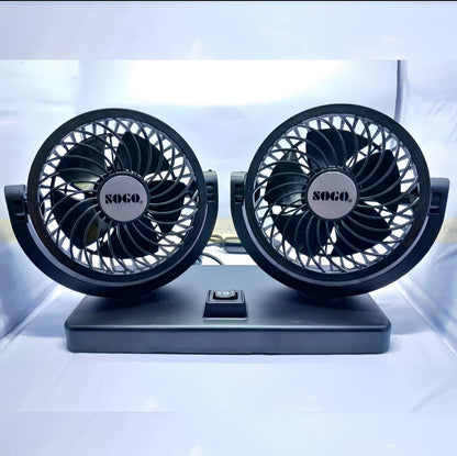 Car Fan Dual Head 4-Inch 12V/24V 360° Rotating Low Noise Cooling