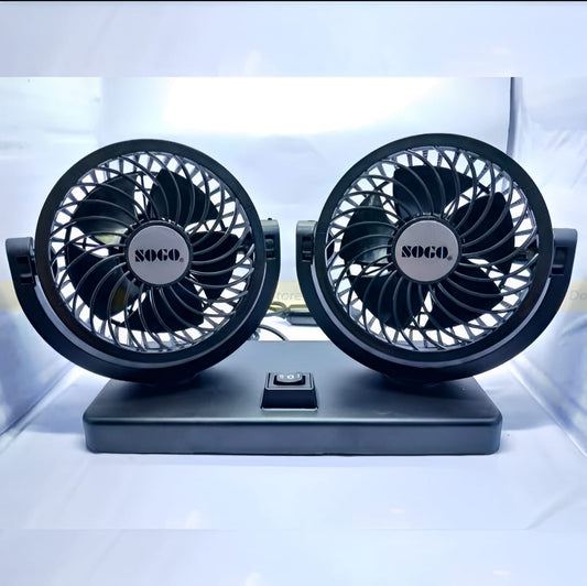 Car Fan Dual Head 4-Inch 12V/24V 360° Rotating Low Noise Cooling