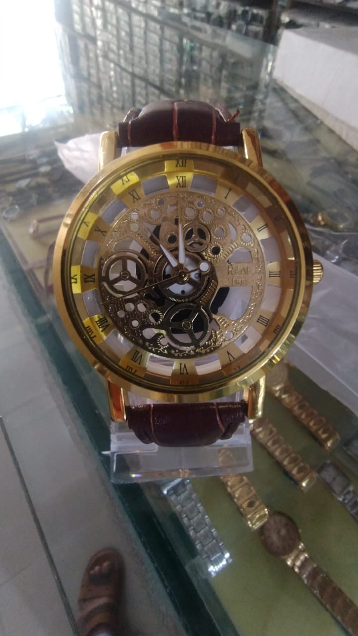 Stylish Leather Watch with Gold-Tone Stainless Dial &amp; Brown Strap Without Box