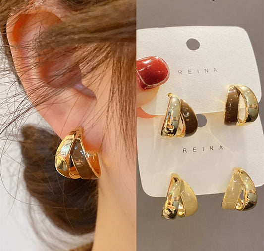 Elegant Dual Colour Korean Gold Plated Earings | Casual wear Fashion Trendy