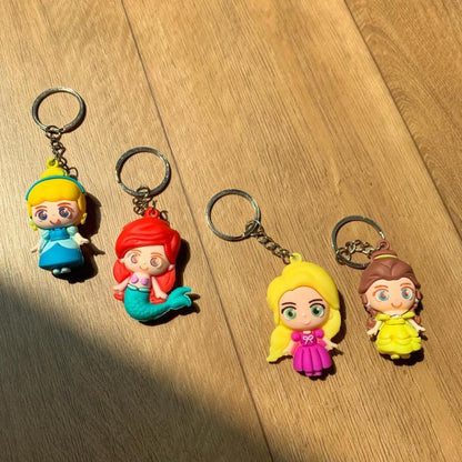 01 PCs Disney Princess Anime Figure Key-Chain Cute Soft Rubber Bag