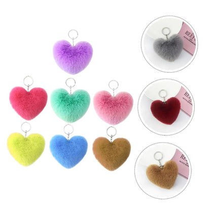01 PCs Heart Fluffy Fur Ball Pom Pom Keychain Keychains For