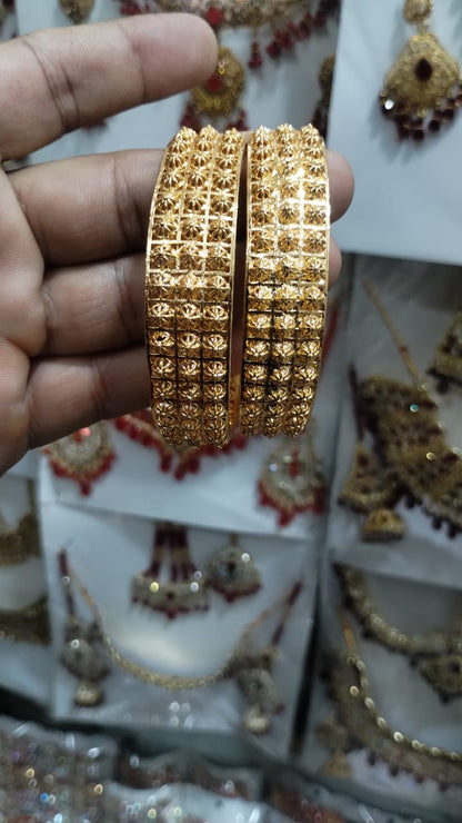 Golden Brass Bangles for Women 1 Pair Artificial Jewelry Bangles in