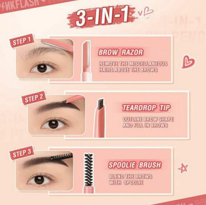 Aiqilai 3 in 1 Eyebrow Pencil | Eyebrow Pencil Gel | Anti-Smudge