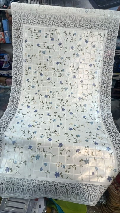 01 Meter Beautiful White Floral Dastarkhwan with Intricate Lace Border - Perfect