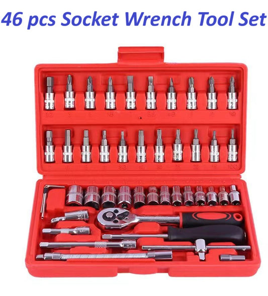 46-Piece Professional Socket Wrench Tool Set with Ratchet Handle, Sockets, Screwdriver Bits