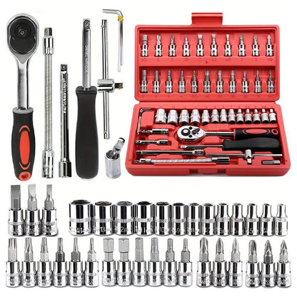 46-Piece Professional Socket Wrench Tool Set with Ratchet Handle, Sockets, Screwdriver Bits