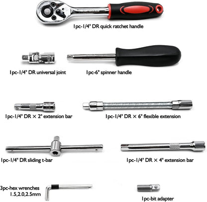 46-Piece Professional Socket Wrench Tool Set with Ratchet Handle, Sockets, Screwdriver Bits