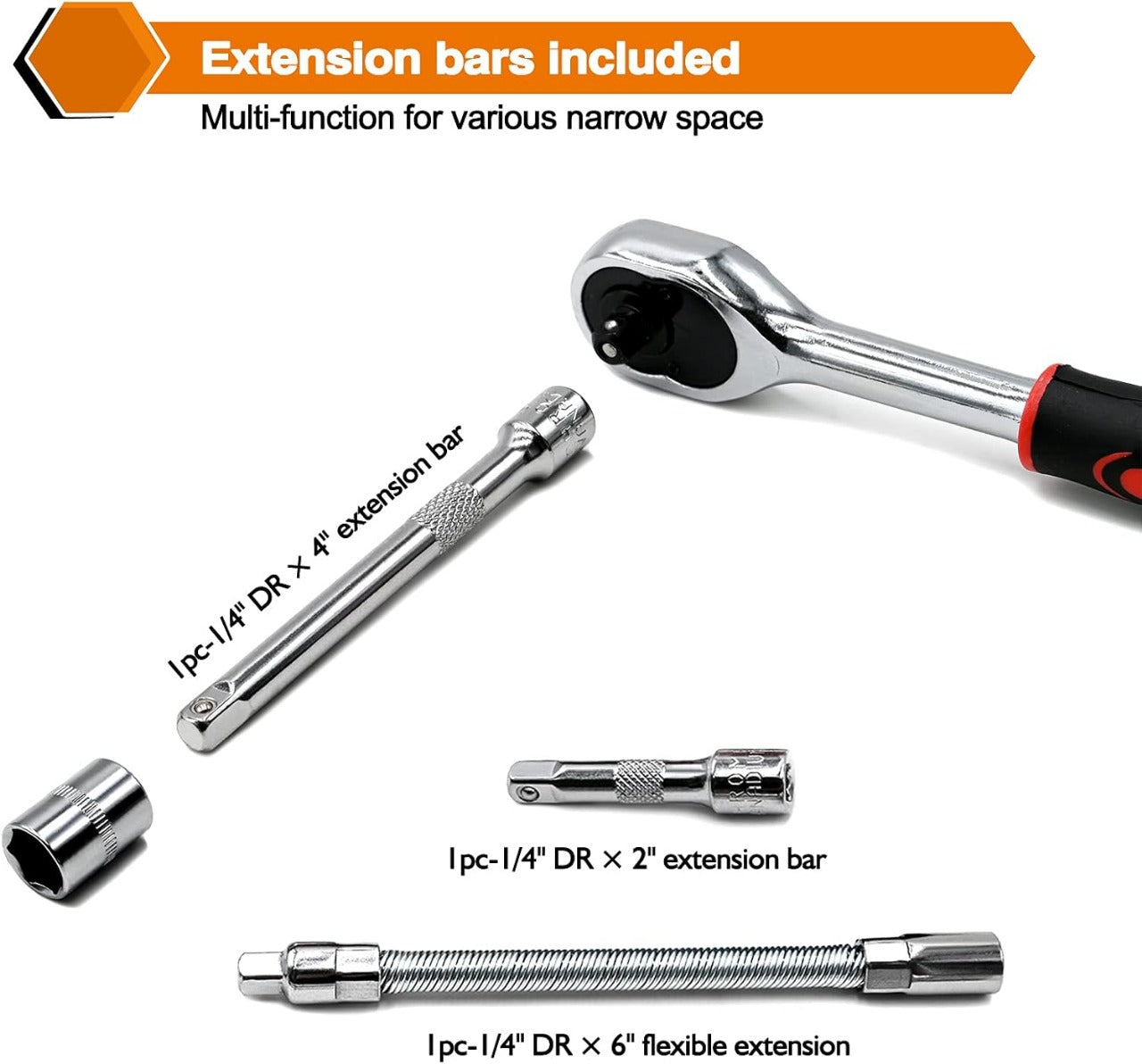 46-Piece Professional Socket Wrench Tool Set with Ratchet Handle, Sockets, Screwdriver Bits