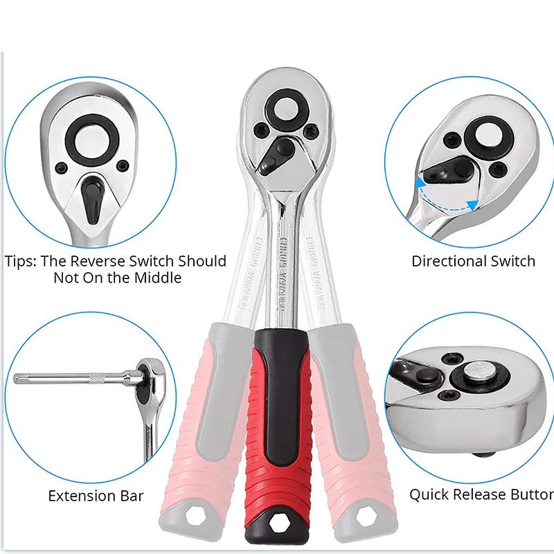 46-Piece Professional Socket Wrench Tool Set with Ratchet Handle, Sockets, Screwdriver Bits