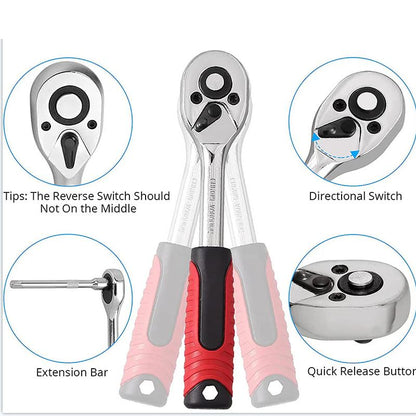 46-Piece Professional Socket Wrench Tool Set with Ratchet Handle, Sockets, Screwdriver Bits