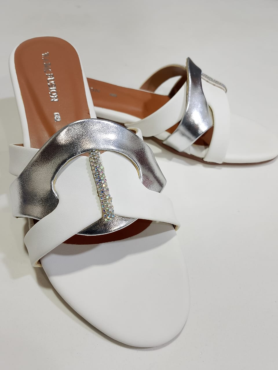 White &amp; Silver Premium Slippers Elegant Design, Comfy Feel &amp; Stylish