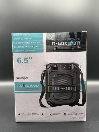 GTS-1191 10W Wireless Portable Bluetooth Speaker with 6.5" Subwoofer, FM Radio, 1200mAh