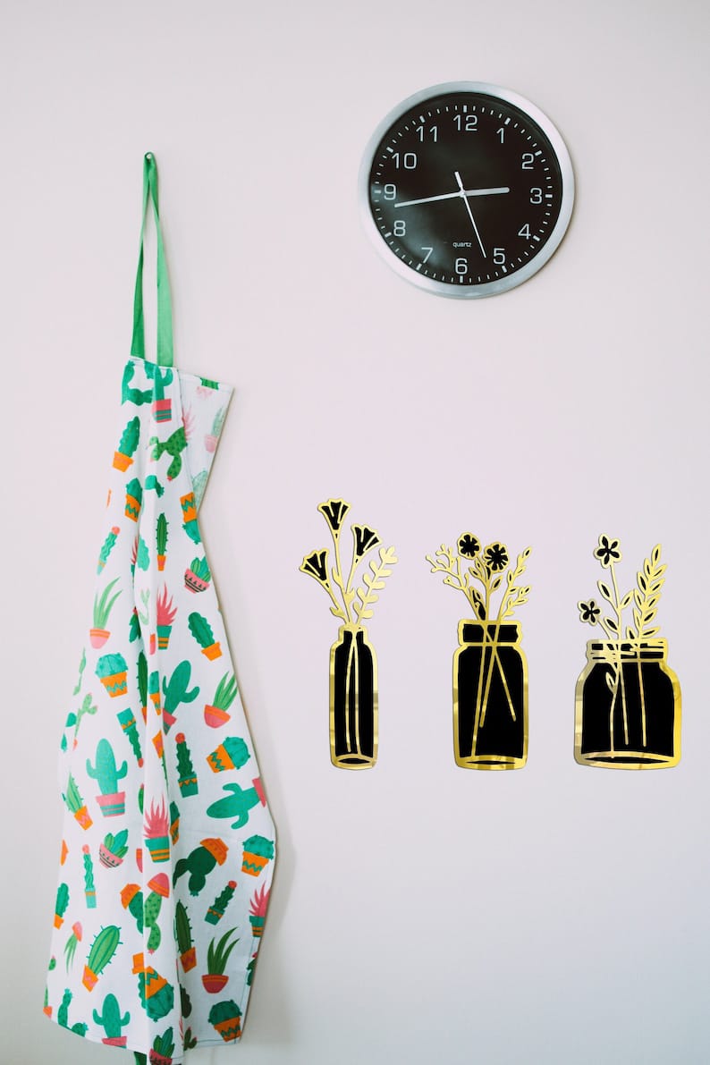 Set of 3 Modern Floral Vase Wall Decor - Golden &amp; Silver