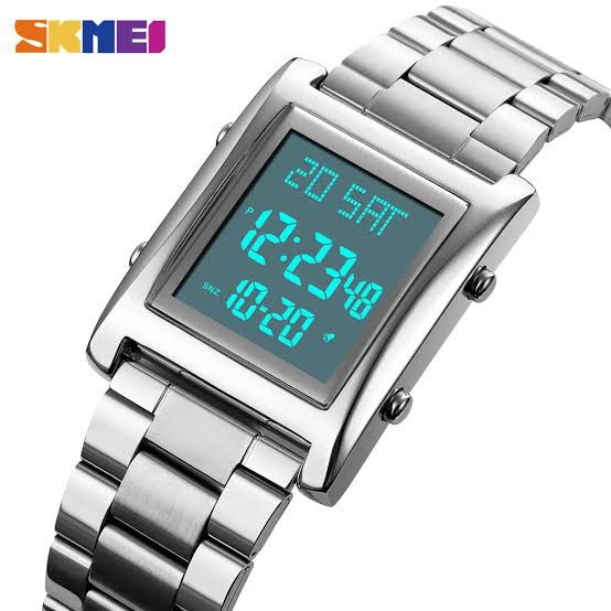 Skmei Men’s Digital Square Watch Stainless Steel Chain, Quartz Movement, Without