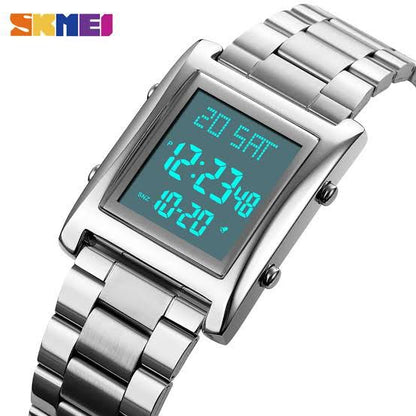 Skmei Men’s Digital Square Watch Stainless Steel Chain, Quartz Movement, Without