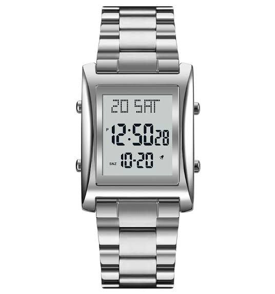 Skmei Men’s Digital Square Watch Stainless Steel Chain, Quartz Movement, Without