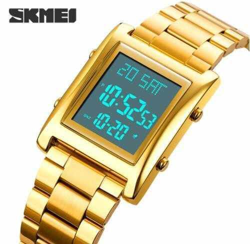Skmei Men’s Digital Square Watch Stainless Steel Chain, Quartz Movement, Without
